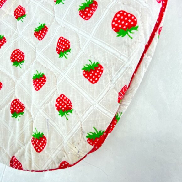 Vintage Wood Handle Placemat Handbag Red White Strawberries - Picture 7 of 10